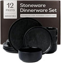 Joseph Sedgh Collection Durable Stoneware Dinnerware Set with Reactive Glaze Finish, 12-Piece, Ari Matt Black by JosephSedghCollection