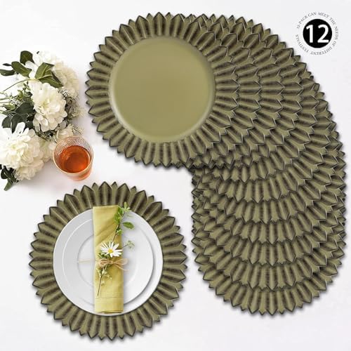 MAONAME Matte Green Charger Plates Set of 12, Chargers with Sunflower Rim - Image 4