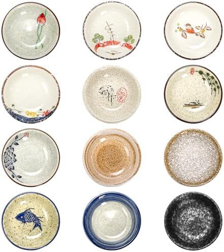 12 Pcs Japanese Sauce Dishes, 2 Oz Round Ceramic Side Dish Set by Nagpew