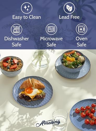 Porcelain Dessert Plates Appetizer Plates, Salad Plates, Small Plates - Dishwasher, Microwave, Oven Safe (Vintage Blue, 8 Inch) - Image 3