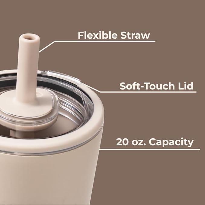 HydroJug Everyday Tumbler 20 oz – Ceramic-Lined Insulated Tumbler with Straw and Soft-Touch Lid, Cup Holder Friendly, Double-Wall Vacuum Insulation, Reusable Travel Cup – Dune