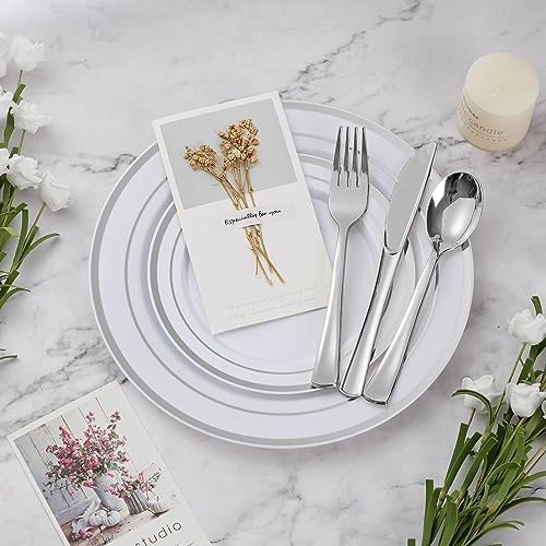 BESTVIP 900PCS Silver Dinnerware Set for 150 Guests, - Image 2