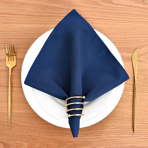 Wolkemer Set of 4 Navy Blue Cloth Napkins 17 x 17 Inches Solid Washable Polyester Dinner Napkins with Hemmed Edges for Dinners Parties Weddings Banquets Events Table Decoration - Image 2