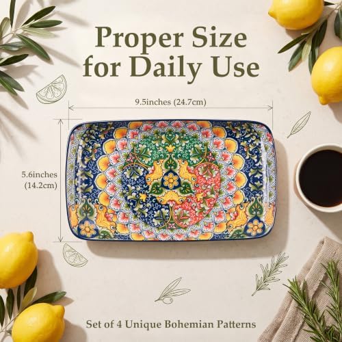 HaWare Boho 9.5 Inch Rectangular Dinner Plates Set of 4 - Image 2
