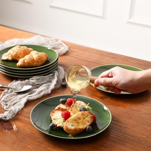 vicrays Ceramic Round Plates Set of 6 - Porcelain 8 inch Dinner Plates for Salad Dessert Appetizer Bread - Microwave Oven and Dishwasher Safe - Green - Image 2