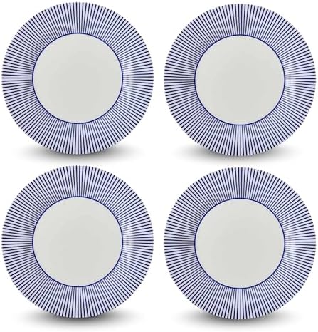 Spode Steccato Collection - 11" Dinner Plate, Stripe Cobalt Blue (Set of 4) | Fine Earthenware | Microwave and Dishwasher Safe | Made in England | Large Serving Plate for Salad, Pasta, or Appetizers by Spode