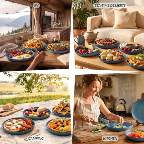 Homienly Unbreakable Salad Plates Wheat Straw Plates Set of 6 Lightweight Dinner Plates for Picnic,RV,Kitchen Large Deep Plates Set for Bread and Butter,Breakfast Microwave & Dishwasher Safe (Blue) - Image 7
