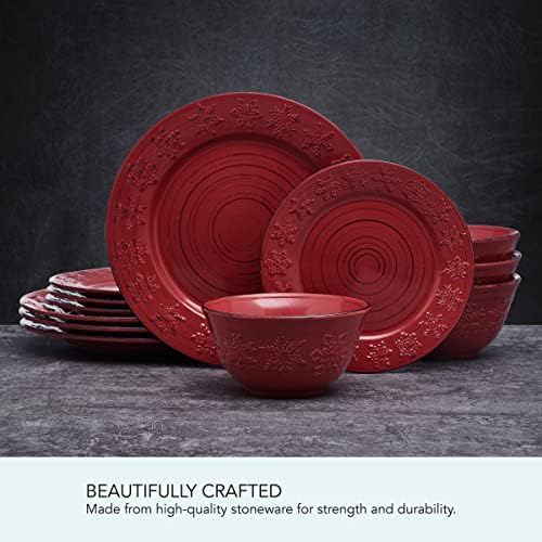 Pfaltzgraff Trellis Snowflakes 12 Piece Dinnerware Set, Service For 4, Red - Image 5