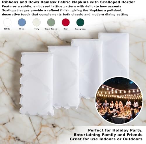 Newbridge Holiday Ribbons Bows White Napkins, Set of 4 - Image 2