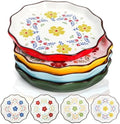 Pumtus 4 Pack Ceramic Dessert Plates, 7.5 Inch Small Floral Dinner Appetizer Plate, Lunch Salad Serving Dishes, Vintage Flat Pasta Bowl for Steak Fruit Pizza, Dishwasher & Microwave Safe by Pumtus