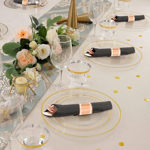 50 Pack Pre Rolled Rose Gold Plastic Silverware Set with Napkins - Image 6