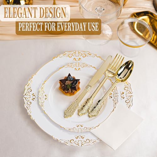 350PCS Gold Plastic Plates, Dinnerware Sets for 50 Guests - Image 3