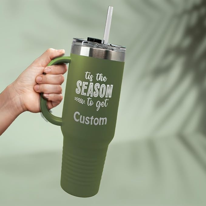 Custom Tumbler Cups with Straw Tis The Season to Get Tipsy Christmas Xmas Coffee Tumbler with Lid Personalized Insulated Travel Mugs Engraved Stainless-Steel 20 Oz Forest Green Personalized Text Here