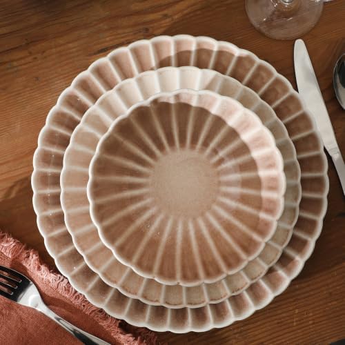 Gibson Elite Peach Orchard 12-Piece New Bone China Dinnerware Set Service for 4, Embossed Fluted Plates and Bowls, Dishwasher and Microwave Safe, Mauve Rose - Image 6
