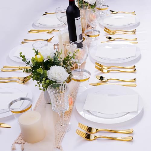 Bestluck 100PCS White Plastic Plates, White Disposable Plates for 50 Guests - Image 3