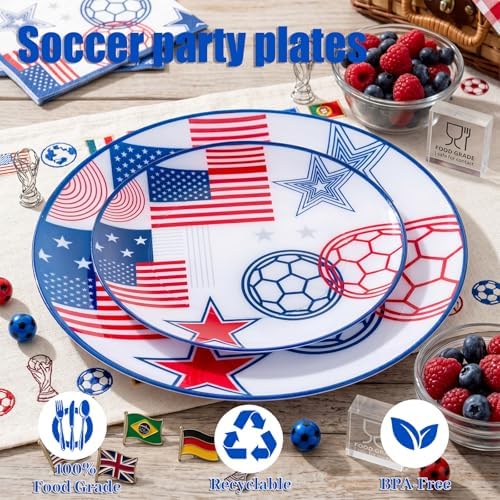 I00000 20 Red and Blue Plastic Soccer Plates, Disposable Plates for Party - Image 7