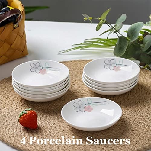 4 Pack Saucer Dishes with Pink Flower Pattern, Ceramic Dipping Bowls, 4 Inch Side Dishes Sauce Dishes for Sushi Snack, Porcelain Seasoning Dishes Appetizer Plates, Snack Serving Dishes - Image 5