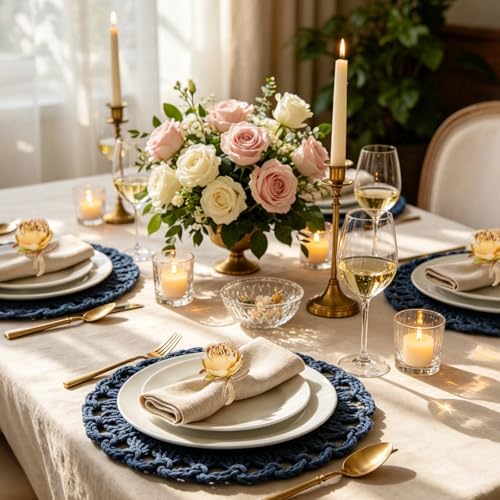 Flower Napkin Rings Set of 8, Handmade Champagne Peony Napkin Holder Floral Rings With Jute Bow Buckles for Summer, Wedding, Banquet, Birthday, Christmas, Valentine's, Thanksgiving Table Decoration - Image 7