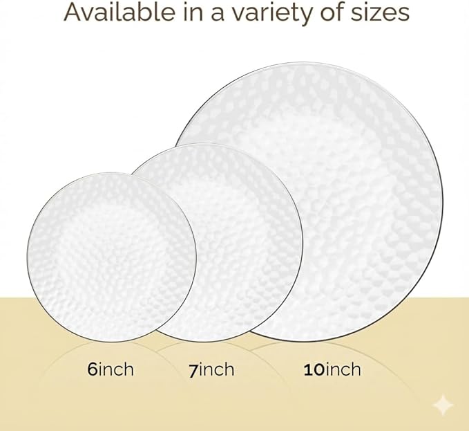 R-kay 100 Pack Silver Plastic Plates - 6 Inch Hammered Silver Rimmed Sturdy, Durable And Extra Heavy duty Silver Plastic Dessert Plates Disposable - Appetizer Plates Disposable For All Occasions