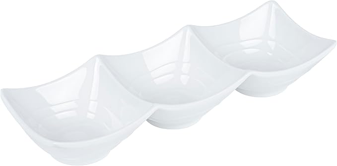 Restaurantware Voga 8.5 Ounce Divided Serving Dishes 10 Square Condiment Serving Dishes - 3 Compartments Serve Appetizers Snacks Dips Or Dressings White Melamine 3 Compartment Dishes