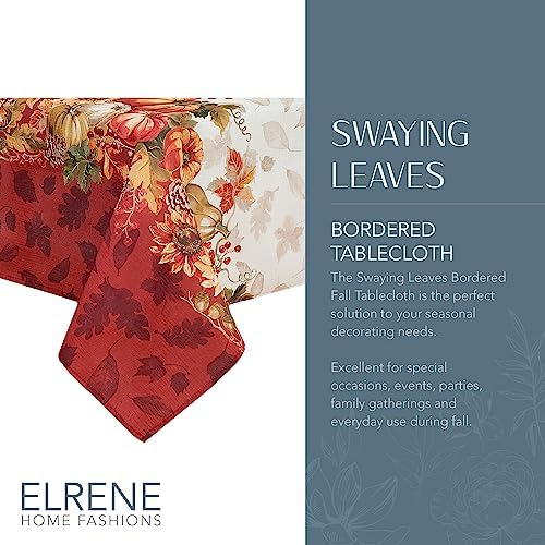 Elrene Home Fashions Swaying Leaves Bordered Fall, Seasonal and Holiday Tablecloth, 52"x70" Oblong/Rectangle, Multi - Image 2