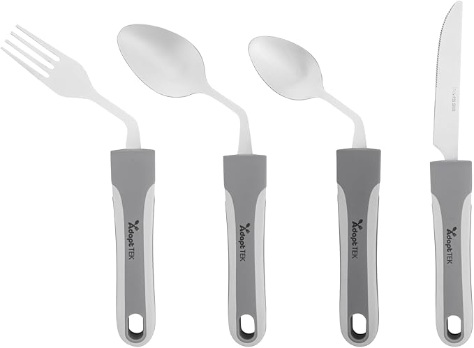 Restaurantware Adaptive Cutlery 1 Set 9.84 x 5.12 x 1.57 Inches Stainless Steel Ergonomic Utensils Non-Slip Wide-Handle Gray Utensils For Arthritis And Limited Mobility