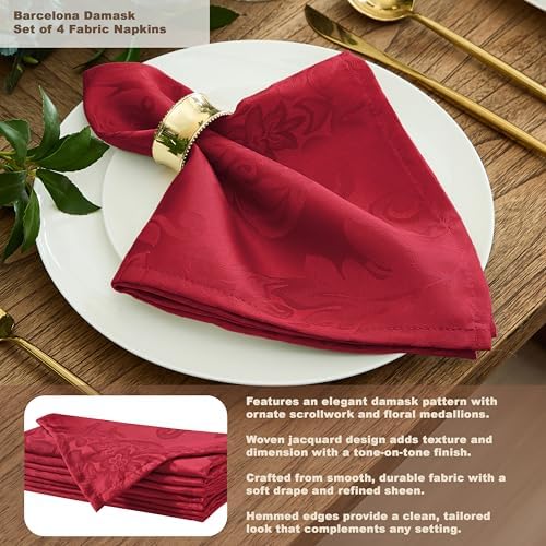 Newbridge Barcelona Damask Fabric Tablecloth, 90 Inch Round, Red – No Iron, Soil Resistant Table Cover for Dining, Parties and Holidays - Image 5