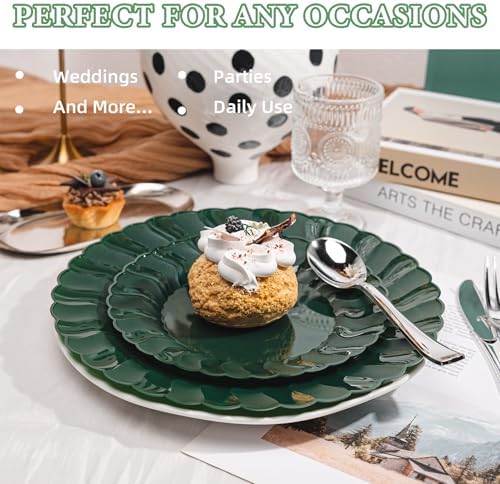 Lullaby 60PCS Green Scalloped Plastic Plates, Disposable Plates for Party - Image 5