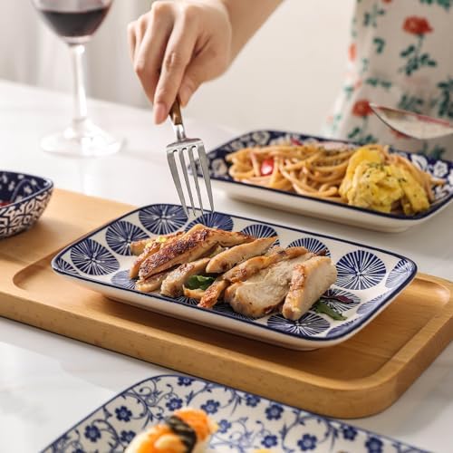 Selamica Ceramic Rectangular Salad Plates Set, Dinner Plate 9.4 Inch Dessert Plates for Party Entertaining, Small Serving Plates for Appetizers, Sushi, Fruit, Set of 4, Vintage Blue - Image 5