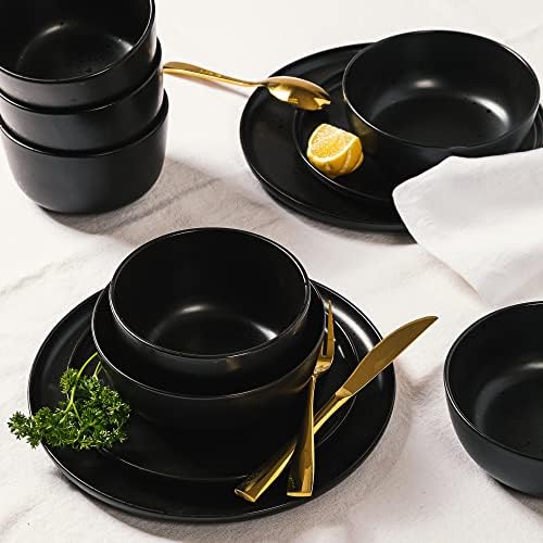 Gibson Elite James Street Stoneware Matte Reactive Double Bowl Dinnerware Set - Pepper Black, Service for 4 (16pcs) - Image 3