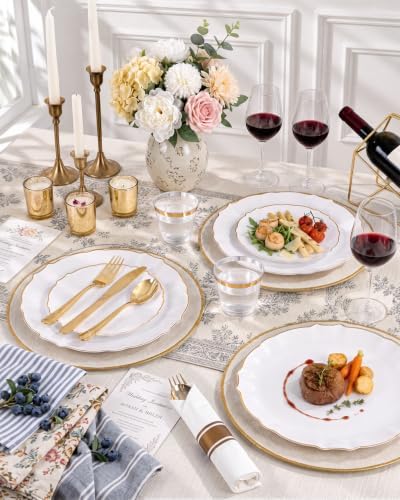 bUCLA 175PCS White and Gold Plastic Plates - 25 Guests for Party, Wedding - Image 4
