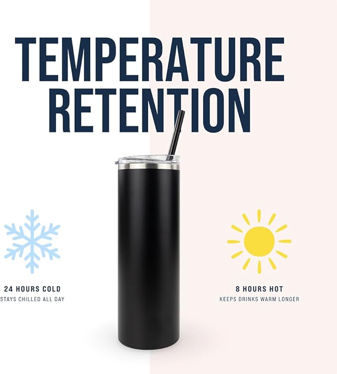 Hogg 20 oz Skinny Case (24 Units) - Black, Powder Coated Tumblers for Laser Engraving, Engravable Tumblers Bulk, Stainless Steel Cups Bulk, Insulated Cups with Lids and Straws