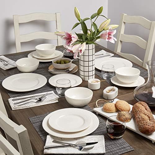 Tabletops Gallery Embossed White Porcelain Round Dinnerware - Bloom 12 Piece Dinnerware Set - Image 4