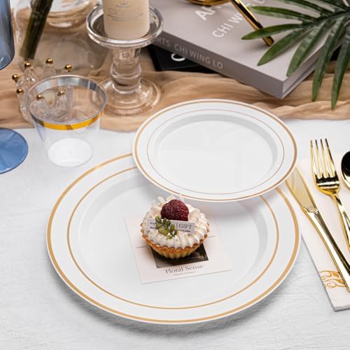 N9R 700PCS White and Gold Plastic Plates, Disposable Dinnerware Set - Image 3