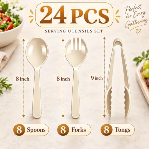 24 Pcs Ivory Plastic Serving Utensils Set, Serving Spoons For Buffet - Image 2