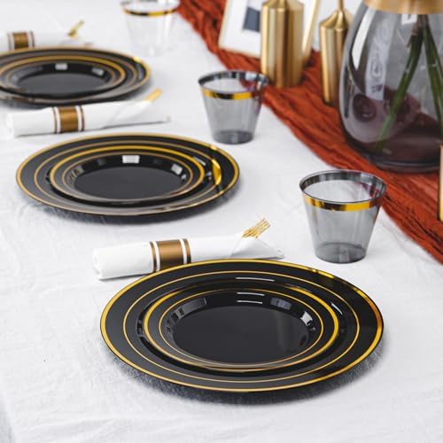 N9R 350PCS Black Gold Plastic Plates, Disposable Dinnerware Set for Party - Image 5