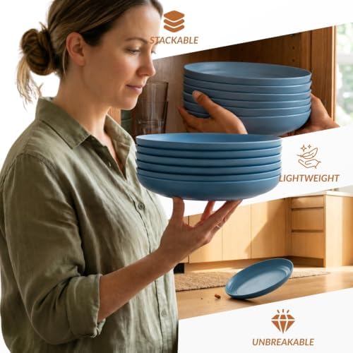 Homienly Unbreakable Salad Plates Wheat Straw Plates Set of 6 Lightweight Dinner Plates for Picnic,RV,Kitchen Large Deep Plates Set for Bread and Butter,Breakfast Microwave & Dishwasher Safe (Blue) - Image 5