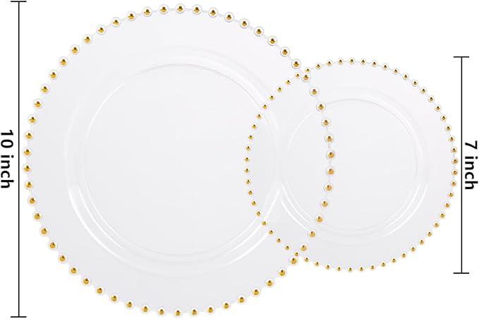 EI 60pcs Clear Plastic Plates with Gold Rim,Disposable Plastic Plates Fancy 10" Dinner & 7" Dessert Plate Heavy Duty for Wedding,Birthday,Afternoon Tea,Spring,Mother's Day,Valentine's Day,Easter