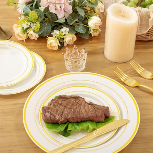 WELLIFE 210PCS Ivory Plastic Plates for 30 Guests - Gold Plastic Plates, Platos Para Fiestas Elegantes Desechables, Disposable Plate for Party and Wedding - Image 4