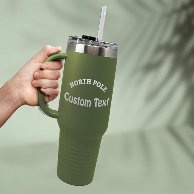 Custom Tumbler Cups with Straw North Pole Social Club Christmas Xmas Coffee Tumbler with Lid Personalized Insulated Travel Mugs Engraved Stainless-Steel 20 Oz Forest Green Personalized Text Here