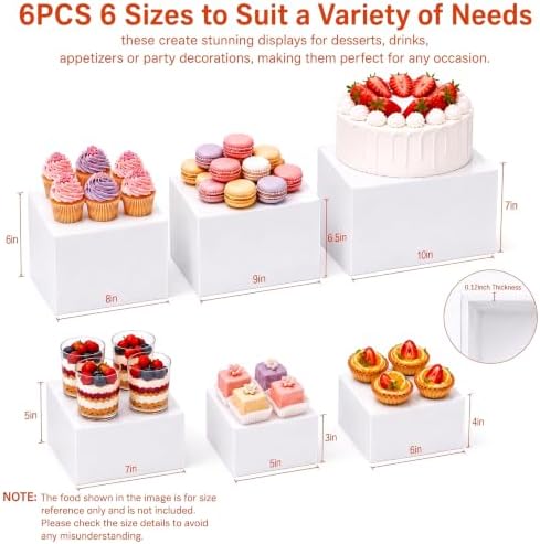 6-Piece White Acrylic Buffet Risers with Signs for Dessert Table - Image 4
