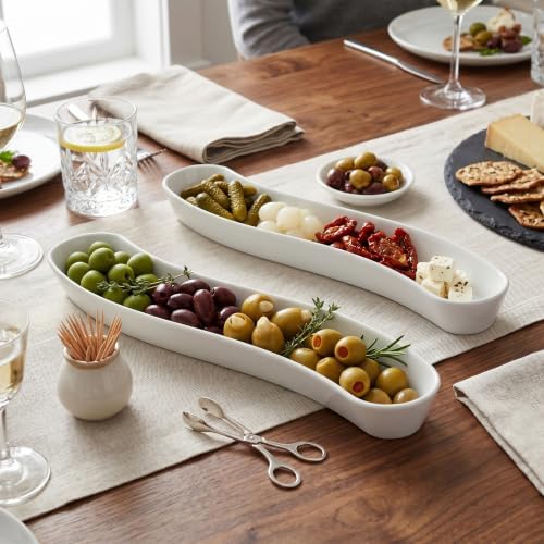 2 Pack Olive Dish, 17-Inch Ceramic Appetizer Tray for Charcuterie Board - Image 7