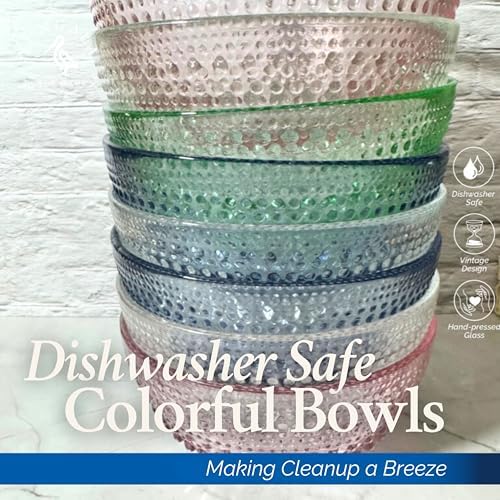 Multi Colored Glass Bowl Set of 4 Hobnail Bowls 20 oz - Image 3
