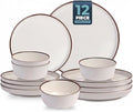 Melamine Dinnerware Sets 12 Piece Unbreakable Plates & Bowls Sets Lightweight Shatterproof Durable Dishware for Camping Picnic Party (White)
