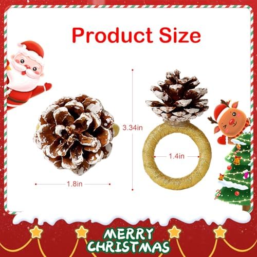 Christmas Napkin Rings Set of 8, Snow Pinecone Rings with Gold Rabbin Buckle Rustic Napkin Rings for Christmas Thanksgiving Holiday Table Dinner Celebration - Image 5