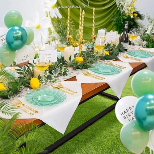 YOUBET 125PCS Clear Green Plastic Plates with Gold Rim for Wedding Party - Image 4