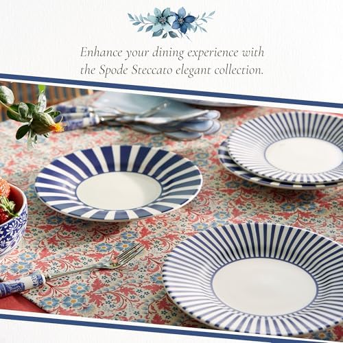 Spode Steccato Collection - 8.75" Salad Plate, Stripe Cobalt Blue | Made of Fine Earthenware | Microwave and Dishwasher Safe | Made in England | Large Serving Plate for Salad, Pasta, or Appetizers - Image 5