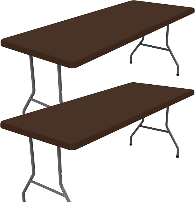 Spandex 8 Foot Rectangle Table Cloth 2 Pack, Elastic Fitted Tablecloths for Picnic, Stretch Washable Patio Table Cover for Outdoor, Camping, Banquet and Parties (Coffee, 30"x96")