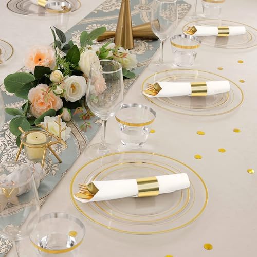 100 Pack Pre Rolled Gold Plastic Silverware Set with Napkins - Image 6