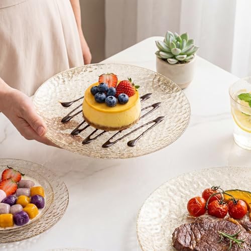 Rubtlamp 175 Pcs Gold Glitter Plastic Plates, Hammered Disposable Plates Set (25 Guests), Glitter Dinnerware Set Include 50 Plastic Plates, 75 Glitter Silverware, 25 Cups And 25 Napkins for Party - Image 2